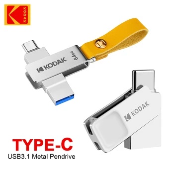 Kodak USB Флэш-накопитель 32 ГБ 64 ГБ 128 ГБ Type C 2 в 1 Металлическая Флешка USB3.1 OTG-накопитель Высокоскоростной U-диск для смартфона Ноутбука ПК