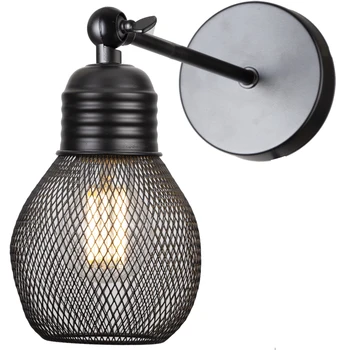 Настенный светильник в винтажной клетке с регулируемой головкой, черные настенные бра, освещение, Промышленная Ретро Настенная лампа, Домашняя кухня, кафе