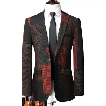 2023 Новый Весенне Осенний мужской бренд Gentleman Slim Fit Houndstooth Праздничный костюм Блейзеры Мужской деловой Официальный Свадебный жакет Пальто