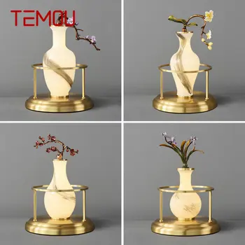TEMOU Современная китайская настольная лампа Креативная Простая Ваза Стеклянная Светодиодная Латунная Настольная лампа для домашнего декора прикроватной тумбочки в гостиной