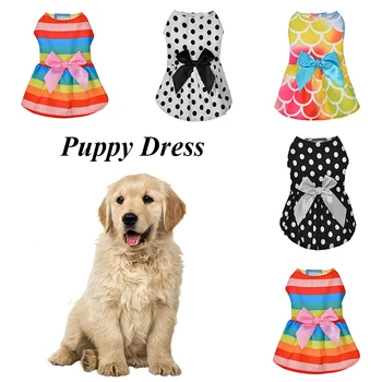 Платье для домашних животных, юбка, сарафан принцессы с красочным бантом для маленьких собак, платья для кошек, летняя вечеринка, Свадебная юбка для собак, Одежда для домашних животных XS-XL