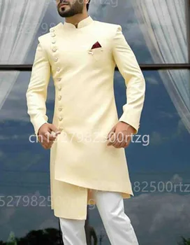 Мужской длинный пиджак в индийском стиле с необычным дизайном, мужское свадебное платье в индийском стиле, смокинг для вечеринки из 2 предметов, terno masculino