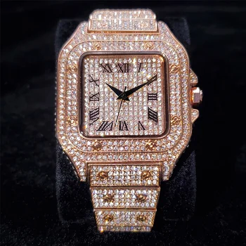 Хип-хоп Новые Квадратные часы для мужчин Роскошные Хип-хоп часы с полным покрытием из розового золота Кварцевые наручные часы Relogio Masculino Ювелирные изделия