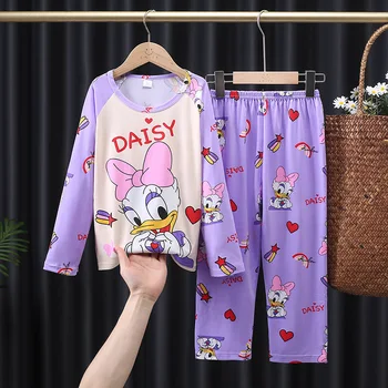 Пижамный комплект для мальчиков, летняя детская одежда с Микки, штаны для девочек, детские топы с коротким рукавом и Минни, пижамы, детская ночная рубашка