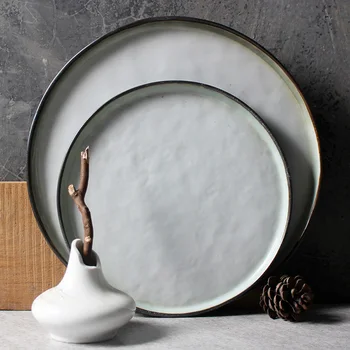 Креативная посуда, персонализированная тарелка для стейка, бытовая керамическая тарелка, японская простая круглая тарелка ins, плоская тарелка western food pl