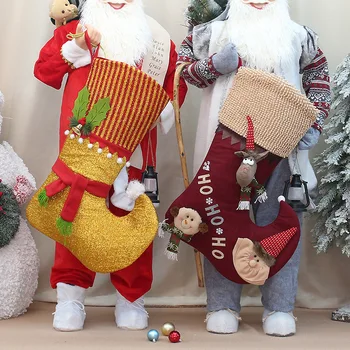Рождественские декоративные носки большого размера, Большая подарочная сумка, торговый центр, супермаркет, отель, макет рождественской сцены, декоративные украшения