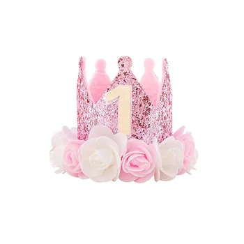 Шапочки для девочек на день рождения, цветочная корона, шляпа на 1-й день рождения, повязка на голову для душа новорожденного, украшения для вечеринки в честь дня рождения 1-летнего ребенка