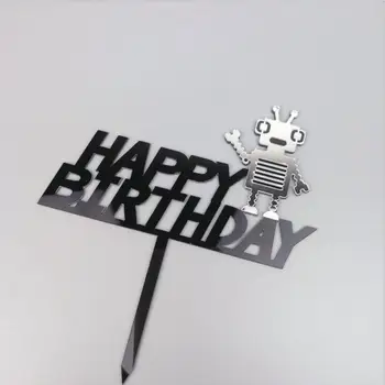 Робот, Топперы для торта с Днем Рождения, Флаги для торта Космического космонавта, декор торта для вечеринки в честь Дня рождения, Детский День рождения, Космический корабль, Ракета