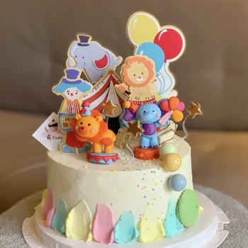 Топпер для детского торта на день рождения в стиле цирка из мягкой глины, Мультяшный Слоник, Лев, Обезьяна, клоун, декор для торта, Декор для вечеринки с Днем рождения для детей