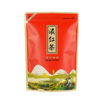 Пакетик черного чая Yunnan Dian Hong из коричневой бумаги с застежкой-молнией, самонесущий, без упаковки.