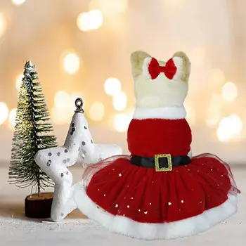 Рождественский костюм для домашних животных, праздничное платье для домашних животных, блестящий костюм Санты с лентой для волос для рождественских фотографий, легкая в носке Мишура