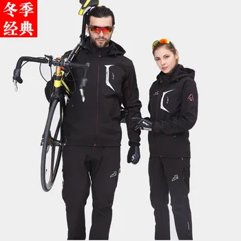 Велосипедный костюм, зимний мужской и женский горный велосипед, флисовые ветрозащитные велосипедные брюки с длинными рукавами, велосипедная одежда