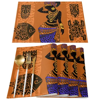 Этнические Символы Африканская Женщина Салфетка Для столовых Приборов Свадебный Декор для столовой Вечеринки Льняной Коврик Для стола Кухонные Принадлежности Салфетка для стола