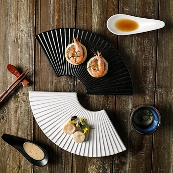 Японская ретро-тарелка для сашими, тарелка для суши, креативная ресторанная тарелка высокого класса, однотонная веерообразная Десертная тарелка для салата, фруктовая тарелка