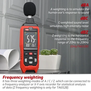TASI TA652A/B Цифровой Измеритель Уровня звука Шумоизмерительный Прибор db Meter logger 30-130dB Экологический тестер ЖК-экран