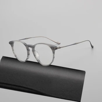 Высококачественная круглая оправа для оптических очков в стиле ретро, мужские Винтажные очки из ацетата титана по рецепту, Женские модные очки для близорукости