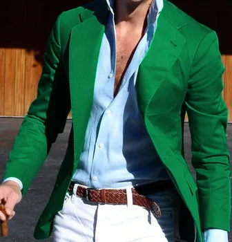 Пиковый повседневный приталенный зеленый мужской костюм с надрезанной этикеткой, блейзер, официальный деловой костюм для свадьбы, повседневный костюм жениха (только 1 * куртка)