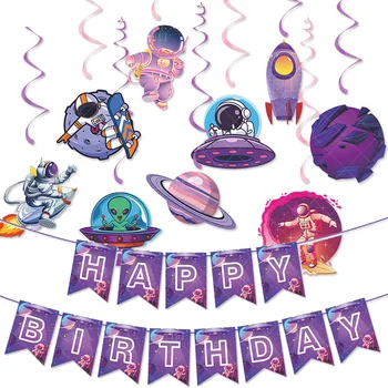 Детский космический день рождения, подвесные украшения своими руками на тему космического корабля астронавта, баннер с Днем рождения, товары для детских подарков