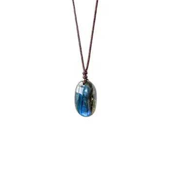 1шт Натуральный Полированный Синий Лабрадорит Пальмовый Камень Кулон Ожерелье Для Продажи