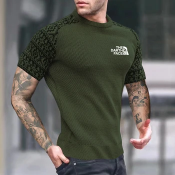 Мужская новая летняя высококачественная роскошная футболка с короткими рукавами и принтом, мужская трикотажная футболка дизайнерского бренда с цветными блоками