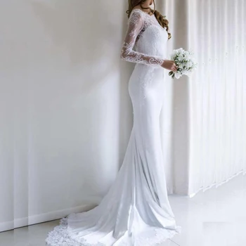 Элегантное кружевное свадебное платье 2023 с длинными рукавами, свадебное платье с открытой спиной, Vestidos De Novia, кружевной шлейф, Пояс нестандартного размера