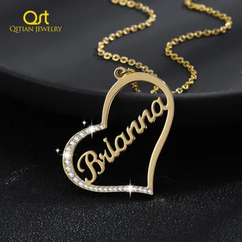 Персонализированное ожерелье с именем в виде сердца, украшенное льдом, Золотые украшения из нержавеющей стали, Индивидуальное ожерелье с именем в виде сердца, Очаровательные Подарки для женщин и девушек
