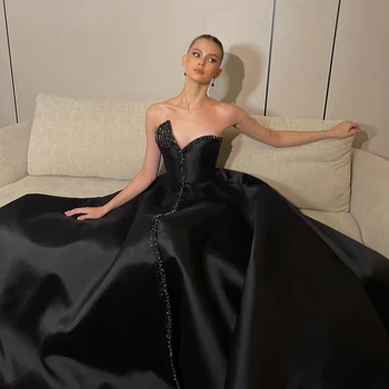 Элегантное черное длинное вечернее платье в арабском стиле 2023, Роскошное женское свадебное платье Vestidos De Novia с украшением в виде кристаллов в Дубае, приталенный крой, Vestidos De Novia