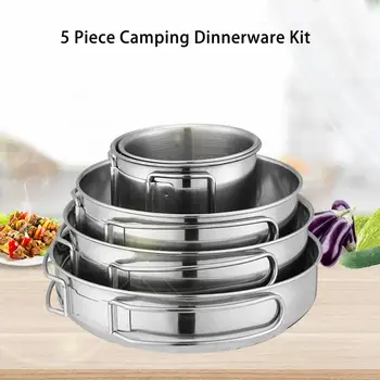 1 Комплект Мисок для пикника, набор термостойкой посуды большой емкости из нержавеющей стали, набор походной посуды из 5 предметов, уличные принадлежности
