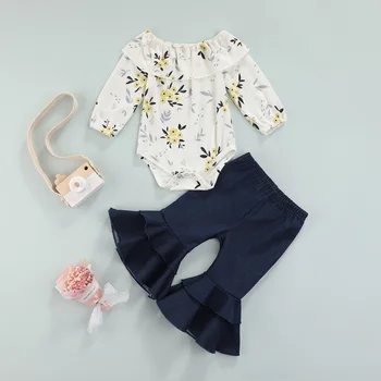 Мама и Малыш 0-18 м, Комплект одежды с цветочным рисунком для новорожденных девочек, комбинезон с длинными рукавами и оборками, Расклешенные брюки, Наряды, Осенние костюмы D84
