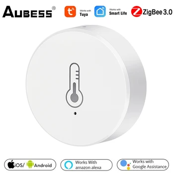 Aubess Zigbee Умный датчик температуры Влажности Заряд батареи Внутренний Наружный Гигрометр Термометр Детектор Домашней безопасности Alexa