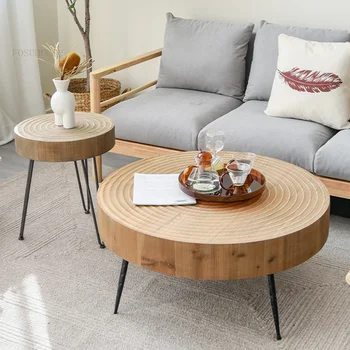 Журнальный столик из массива дерева в скандинавском стиле, Современная минималистичная мебель для гостиной, простой приставной столик в стиле ретро, Креативный Светлый Роскошный Круглый стол