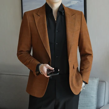 Весенние Корейские мужские блейзеры 2023 года, Высококачественный Приталенный повседневный костюм, пиджак, Свадебное деловое платье, пальто, смокинг для светской вечеринки, мужская одежда