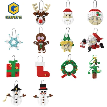 Подвеска в рождественской тематике Gobricks Строительные блоки Снеговик, Пряничный человечек, венок Санта-Клауса, Пингвин, Рождественские игрушки с лосями, Рождественский подарок