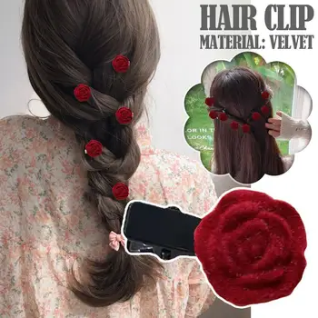 Корейские красные Бархатные Розовые заколки для волос для женщин, Маленькие Цветочные заколки для волос для девочек, элегантные заколки для волос, Свадебные аксессуары для волос