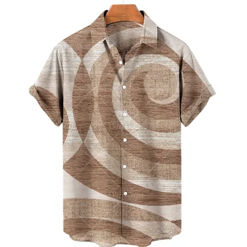 Гавайская мужская рубашка 2023 года с геометрической 3D-печатью, короткими рукавами и лацканами, Модная повседневная пляжная рубашка оверсайз