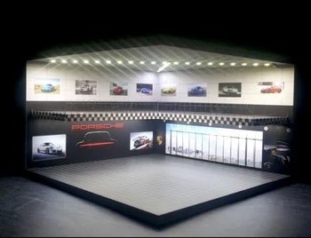 Lightcreate 1: 64 Модель автомобиля, изготовленная под заказ, витрина Dioramas двухэтажный магазин Porscheee wrokshop
