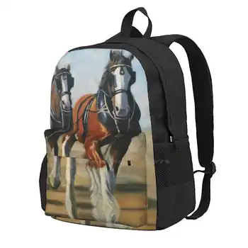 Тяжелая лошадь Клайдесдейла. Рюкзак студента колледжа для подростков, дорожные сумки для ноутбука, картина маслом 