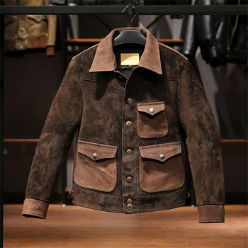 2022 Верхняя куртка из верблюжьей кожи с тремя карманами для мужчин, брендовое винтажное пальто, большие размеры 6XL