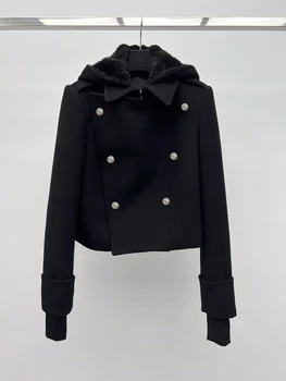 2023 весеннее новое короткое шерстяное пальто с капюшоном, украшение на пуговицах, модный темперамент, мягкий и удобный 20230204