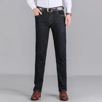 Весна-осень 2022, мужские джинсы высокого качества, классическая свободная посадка, Flex Jean, мужские деловые повседневные джинсовые брюки с высокой талией, 40