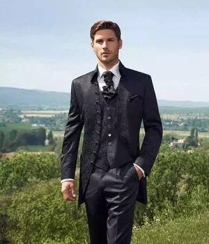 Сшитый на заказ черный мужской костюм из 3 предметов (пиджак + брюки + жилет + галстук), Официальный смокинг итальянского дизайна, мужской приталенный блейзер