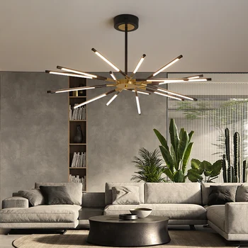 Современная светодиодная люстра Nordic Creative Simple, Подвесная лампа с регулируемой яркостью черного золота, применимые светильники для гостиной и спальни 2023