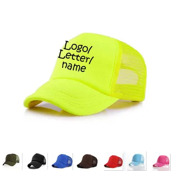 10 шт./лот Виниловый принт с логотипом/названием, женские шапочки-конфетки, летняя сетчатая кепка для взрослых, изготовленные на заказ шляпы для дальнобойщиков, бейсболка унисекс снаружи