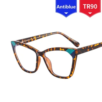 TR90 Очки Cat Eye Antiblue С Тонированными Плоскими Линзами, Оправы для Близорукости с простым Лицом, Синие Блокирующие Цветные Контрастные Очки, Оправа Для Очков