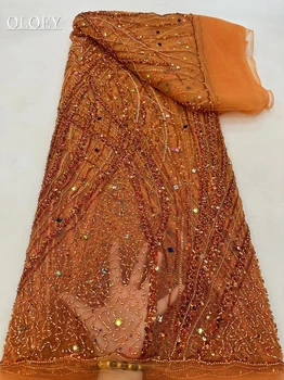 Роскошная французская вышивка Жениха Кружевная ткань в Африканском Нигерийском стиле с блестками Ткань для свадебного платья