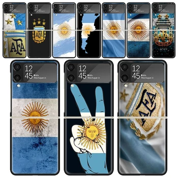 Флаг Аргентины Противоударный складной мобильный жесткий чехол для Samsung Galaxy Z Flip 4 3 5G TPU Черный чехол для телефона Flip4 Cover
