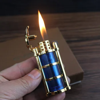 Классический стиль ретро дизайн, зажигалка с бутановым газом, прозрачный топливный отсек, подарок для мужской сигареты