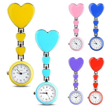 Новые часы для медсестры, портативные, модные, из сплава, с сердечком, с любовью, кварцевые, женские, Cl-ip-на брошь, карманные часы для медсестры, брелок для часов с арабской цифрой