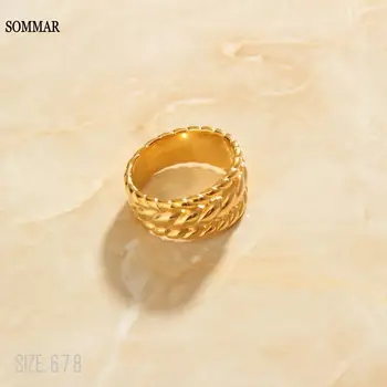 SOMMAR Горячее предложение 18KGP Позолоченные женские Обручальные кольца размера 6 7 8 с Широкой Резьбой, цены на Кольца в евро, Подарок для нее