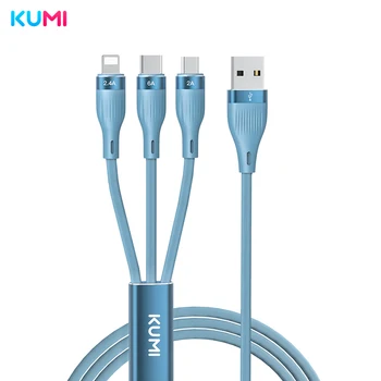 KUMI Y6 6A 3 в 1 Быстрая Зарядка USB Type C Кабель Lightning Cable Провод Для iPhone 12 Xiaomi Poco F3 Multi Plug Зарядный Провод